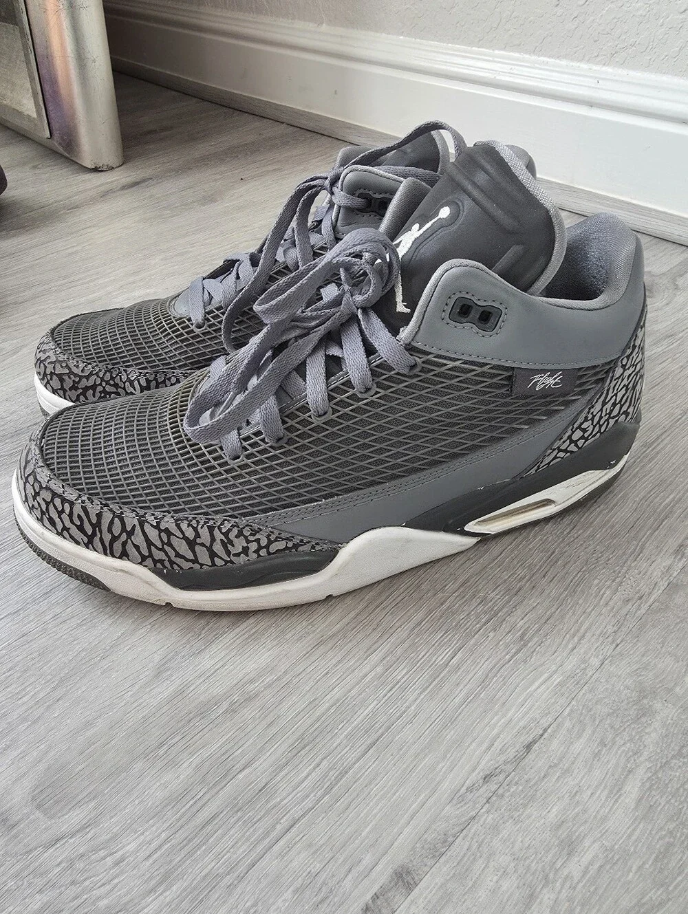 Jordan Flight Club 80s Gray Black Elephant Print Mid Top Sz 12